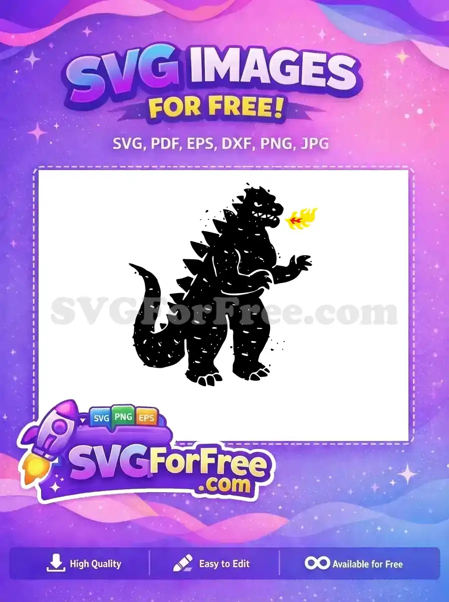 A free design of a fierce black monster, resembling Godzilla, spewing vibrant yellow and red flames. This free graphic is perfect for bold projects.