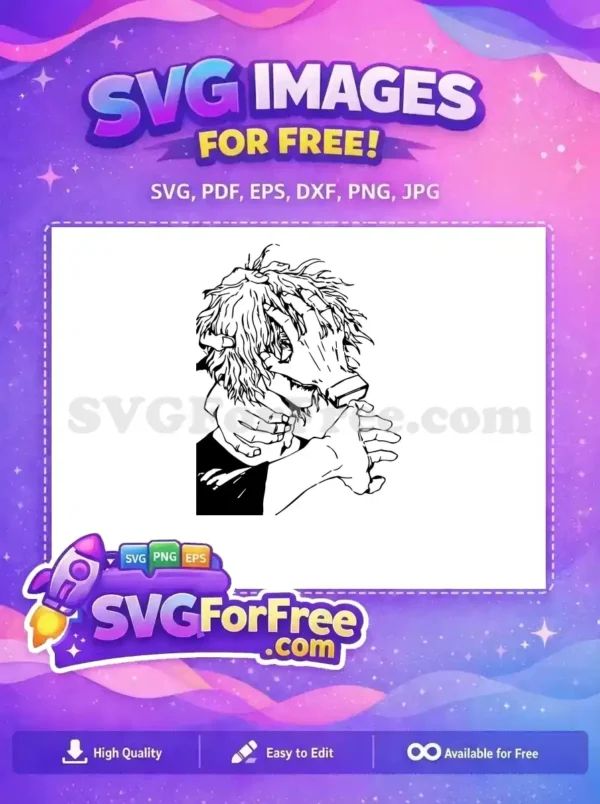 A striking free line art SVG of a character's head and shoulders, hands covering the face, offering a unique, free design for creative projects.