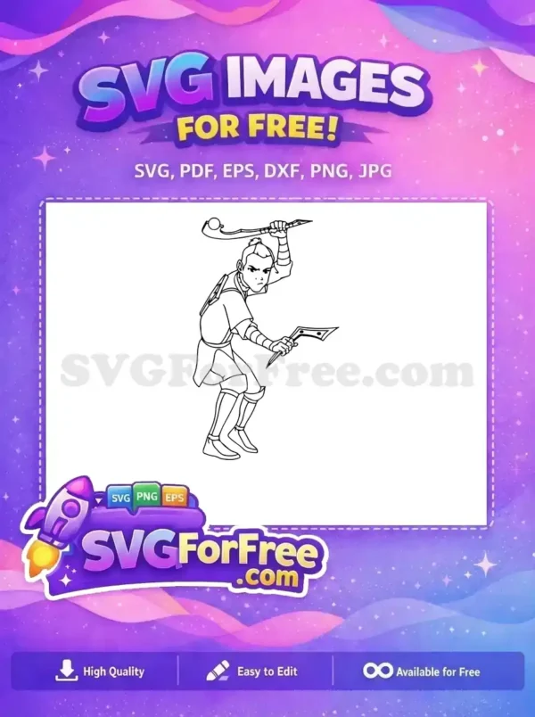Free Sokka character vector art showing him in a dynamic pose with his boomerang and club, ready for action.