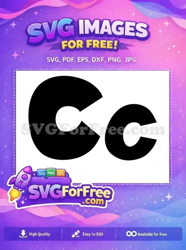 Free Bold Letter C SVG – Download Your Free Alphabet Design! A free bold black letter 'C', uppercase and lowercase, on a white background, ideal for various free design needs.