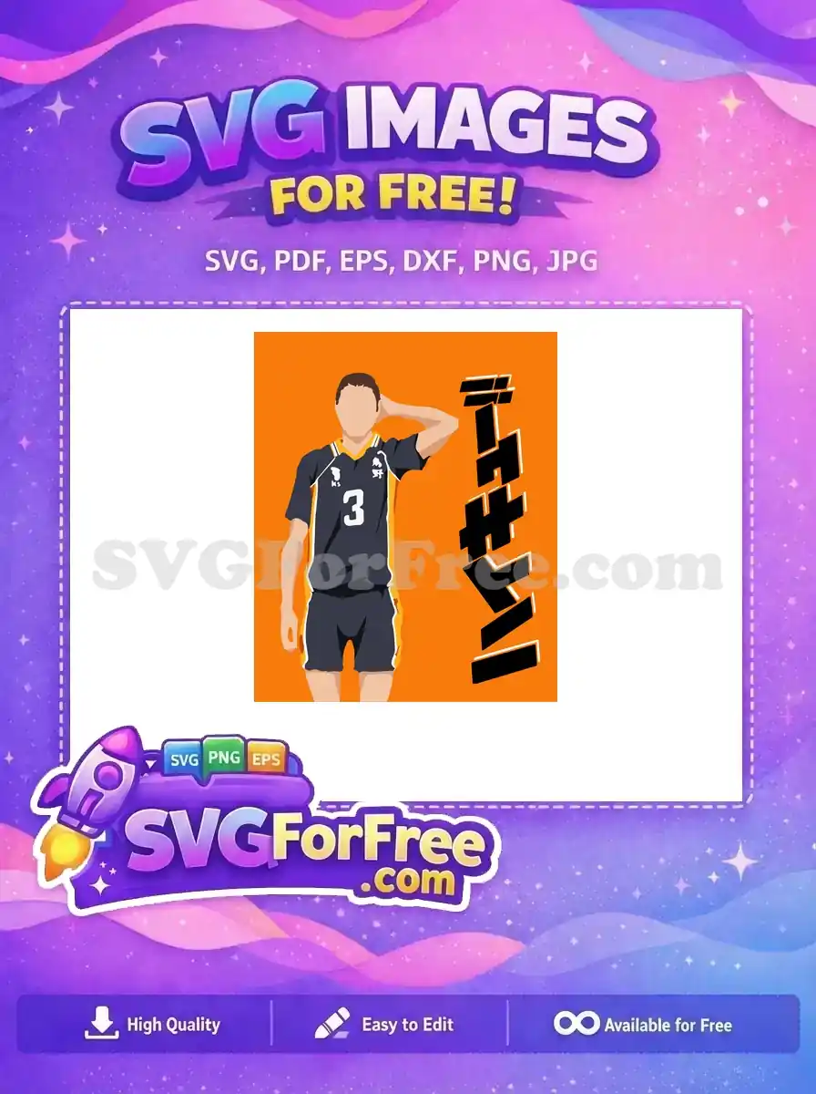 A free SVG of a faceless Haikyuu!! volleyball player in uniform, number 3, against an orange background. Get this free anime sportswear design.
