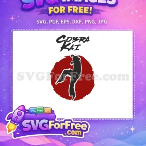 Dynamic free Cobra Kai logo featuring a striking martial arts kick silhouette against a distressed red circle. Ideal for fans.