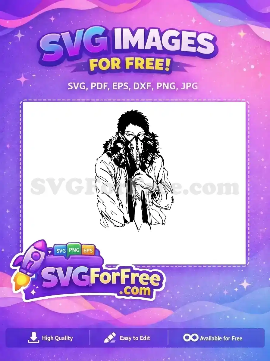 Free vector art of a mysterious character wearing a beak-like mask and fur-lined coat, perfect for free creative use.