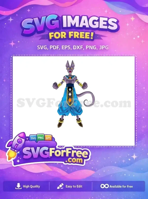 Free Beerus God of Destruction in full pose, ready for battle. A dynamic free SVG for all anime enthusiasts.