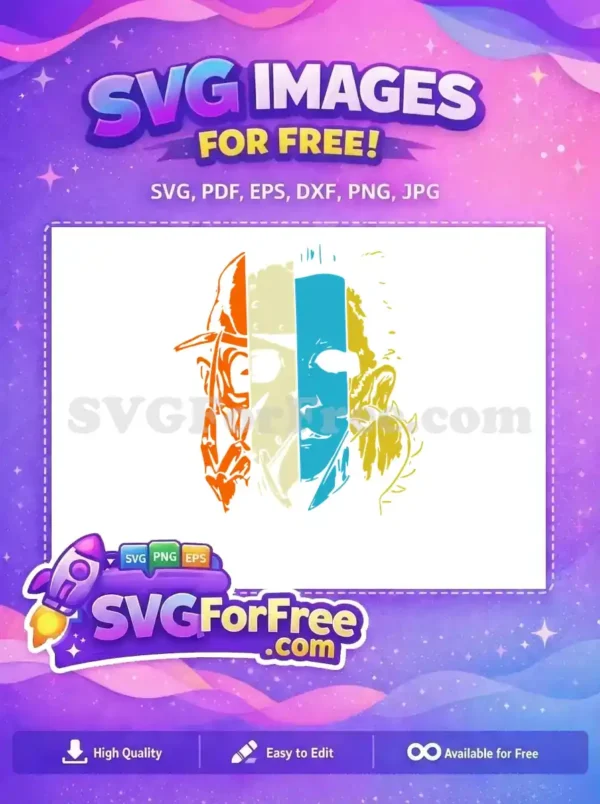 Free Abstract Face Design SVG – Modern Artistic Graphic A free SVG of an abstract, multi-colored face, split into orange, cream, and blue sections, offering versatile design.