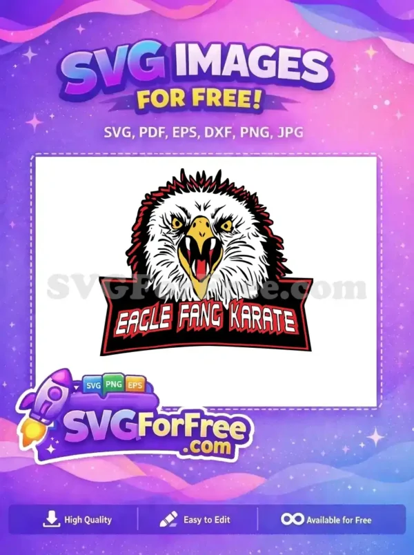 A free, striking Eagle Fang Karate logo featuring an aggressive eagle head with an open beak and sharp details. Ideal for free martial arts themed projects.