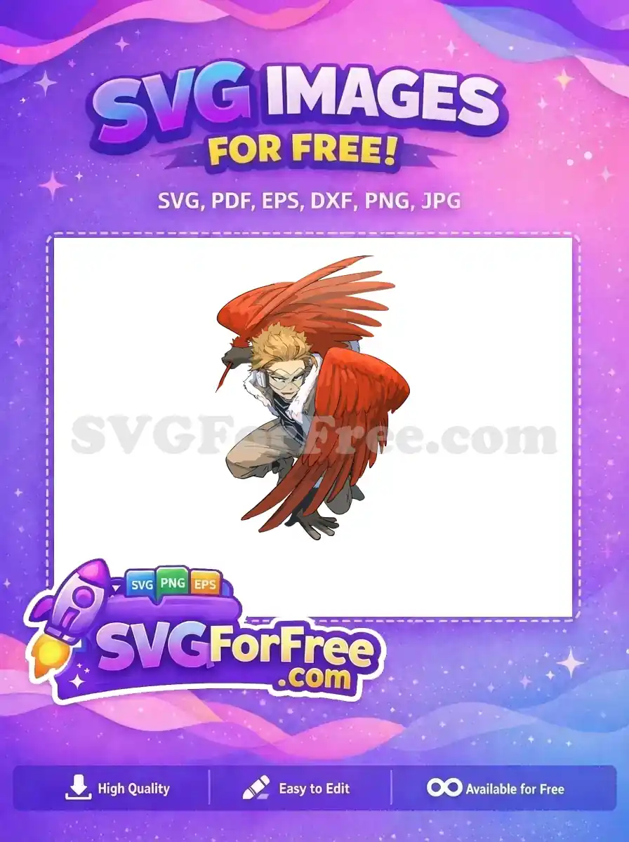 Dynamic free SVG of a blonde anime hero with large red wings and goggles, crouched in a powerful pose.