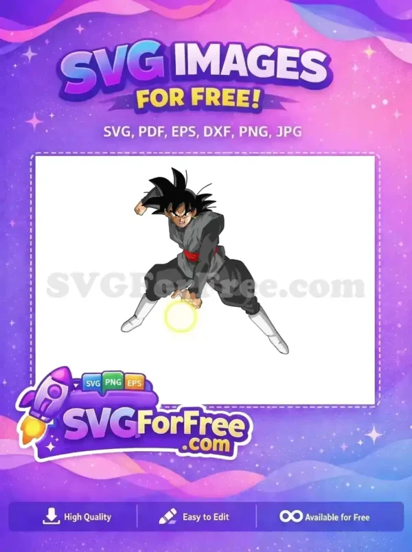 Dynamic free SVG of Goku Black charging a ki blast. This powerful character design is free to download for all your creative projects, offering incredible detail.