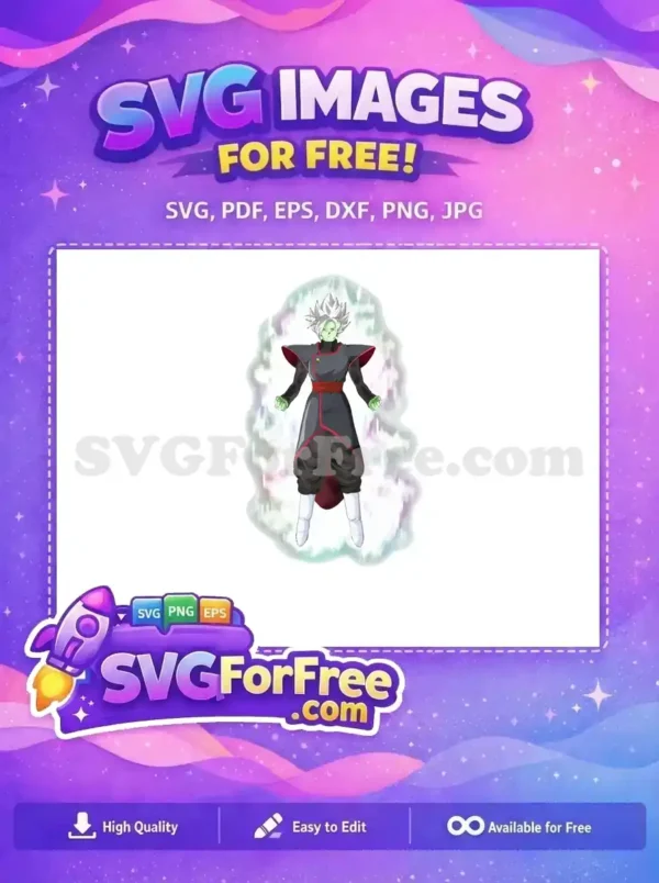 Experience the fierce power of this free Zamasu-inspired design, ready for battle, with an ethereal glowing aura. A truly free vector.
