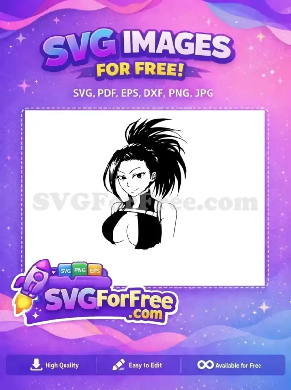 A free vector illustration of a confident anime girl with a spiky ponytail, perfect for diverse creative projects. This free design captures a dynamic pose.