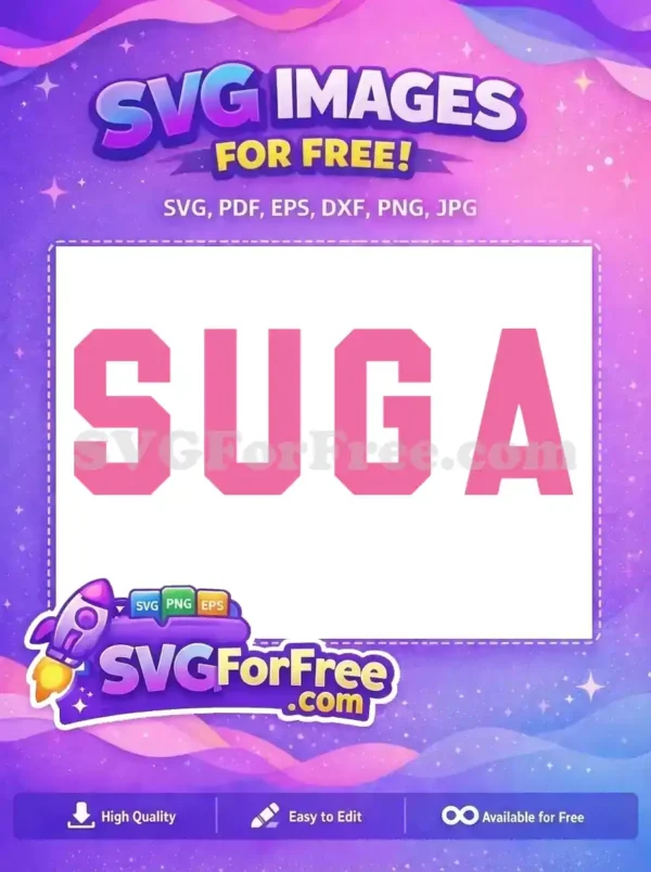 Free SUGA Text Design – Bold K-pop SVG for Fans Free "SUGA" K-pop text design in vibrant pink. Ideal free SVG for fan merchandise and creative projects.
