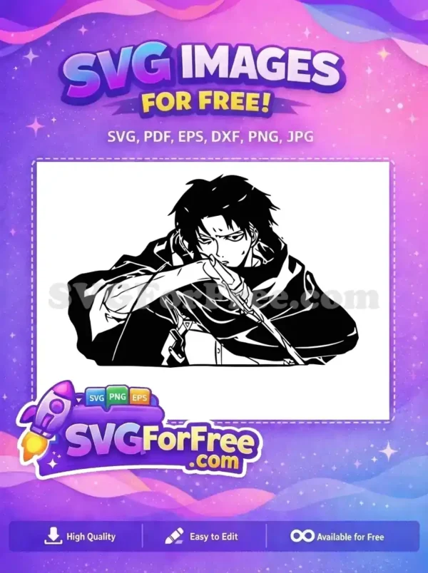 Dynamic free anime character SVG, featuring a stoic figure with a blade, ideal for creative projects and fans.