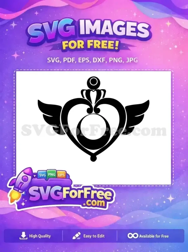 Free Sailor Moon Heart Wings SVG – Magical Free Design A free magical heart emblem with wings and a crescent moon, reminiscent of Sailor Moon, offering a versatile free design.