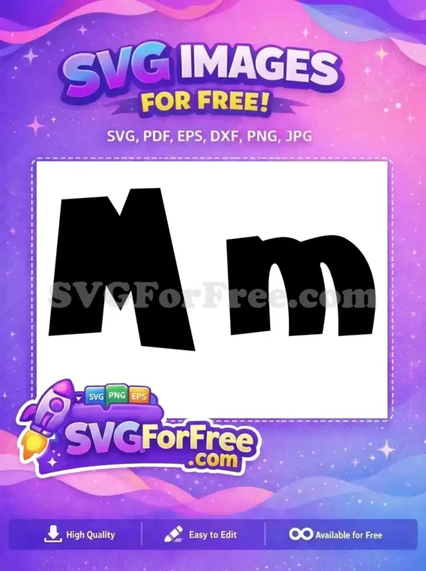Free Dynamic M Letter SVG – Modern Typography Design A free stylish black uppercase 'M' and lowercase 'm' with a modern, tilted design, ideal for free creative typography.