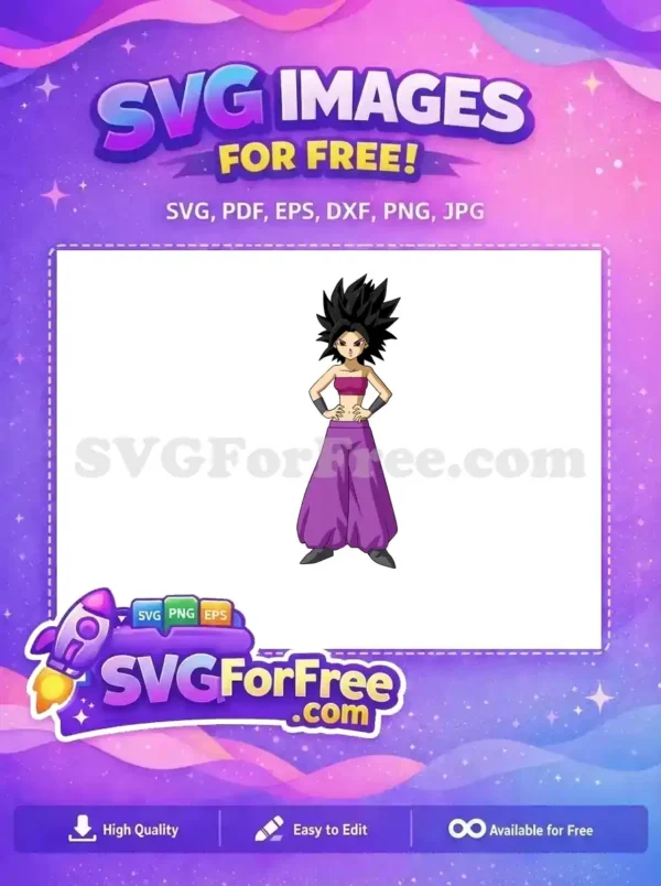 Get this free Caulifla SVG design, a powerful Saiyan warrior from Dragon Ball Super, standing confidently. A fantastic free vector for fans.