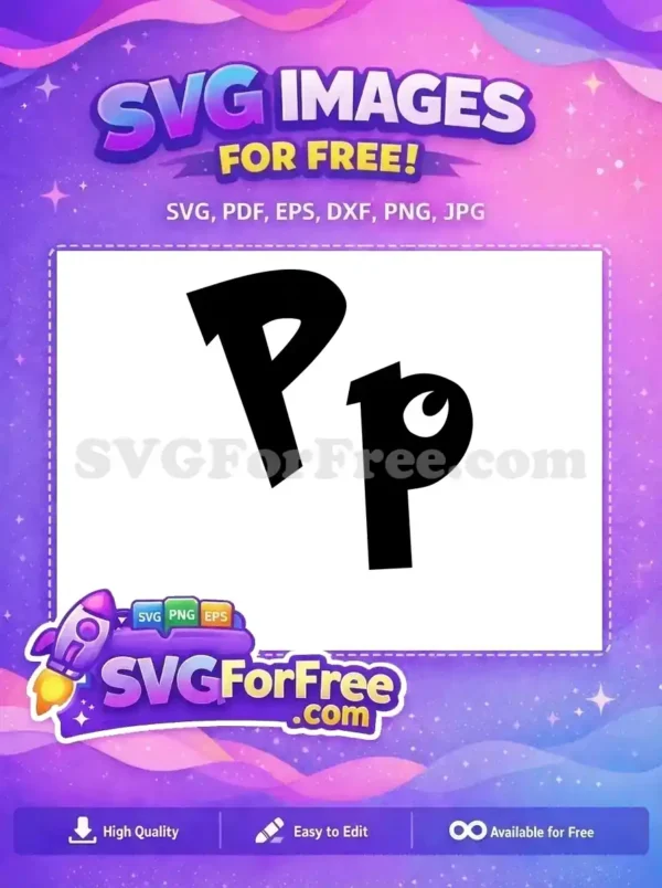 A charming free design featuring a bold, stylized uppercase 'P' and a whimsical lowercase 'p' with an eye, perfect for free creative projects.