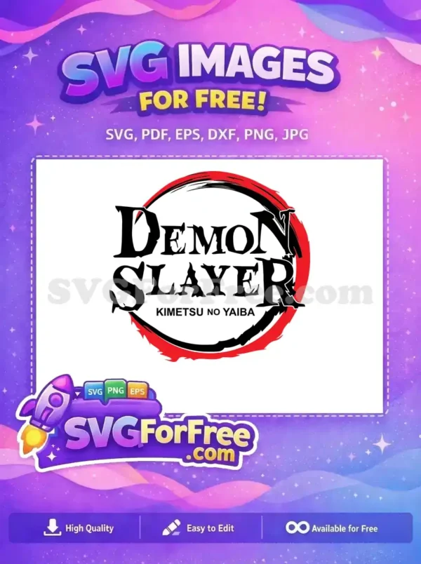 Free Demon Slayer logo SVG, featuring bold black text and a dynamic red and black brushstroke circle. A complimentary graphic for fans.