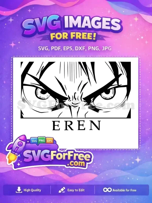 Free Eren Yeager intense gaze SVG artwork, perfect for anime enthusiasts. This free design captures raw emotion in vector form.