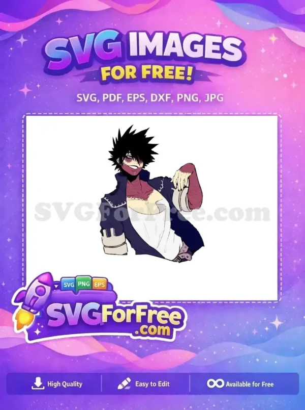 Dive into the world of MHA with this free Dabi vector. A menacing villain, perfectly rendered as a free design.