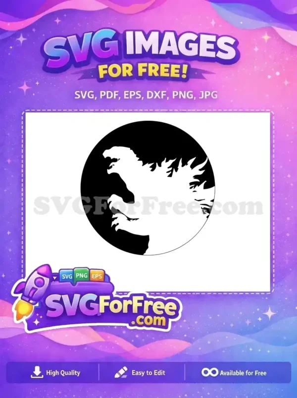 A striking free Godzilla-like monster silhouette, roaring fiercely within a bold black circle. Ideal for fans of kaiju and powerful designs, ready for your projects now.