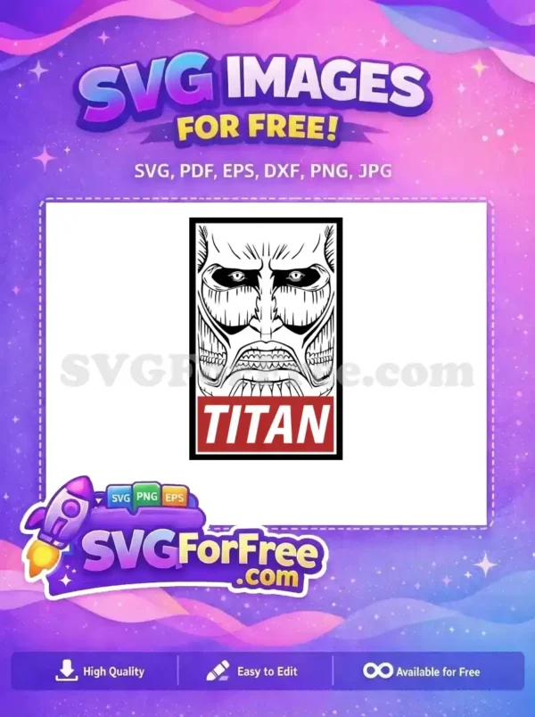 A striking free design of the Colossal Titan's face from Attack on Titan, featuring intense eyes and open mouth. A must-have free SVG.