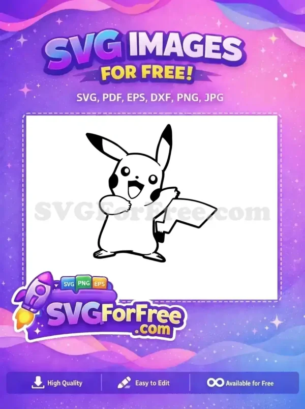 Free Pikachu Outline Design – Iconic Character Free SVG A delightful free design featuring Pikachu in an energetic outline, ready for your creative projects. Download this free vector now!