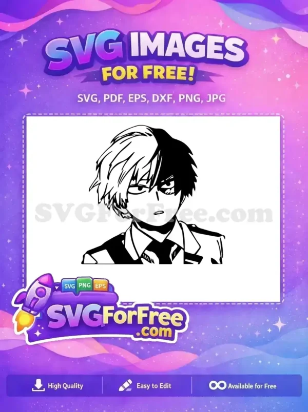 A compelling free SVG of an anime hero with iconic split-color hair, expressing intensity, ready for your creative projects.