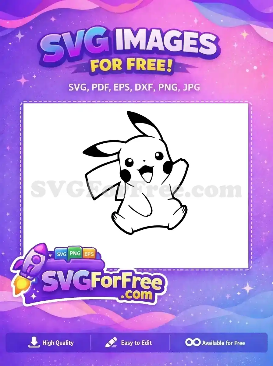 A charming free Pikachu line art design, ideal for crafting. This free SVG captures the iconic character's joy and simplicity.