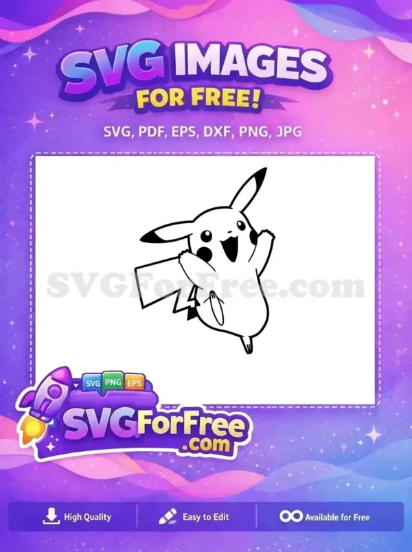 Free Pikachu SVG Design – Happy Pose Digital Craft A delightful free Pikachu SVG design, perfect for crafting projects. This free digital file shows Pikachu in a cheerful pose, ready for any creative use.