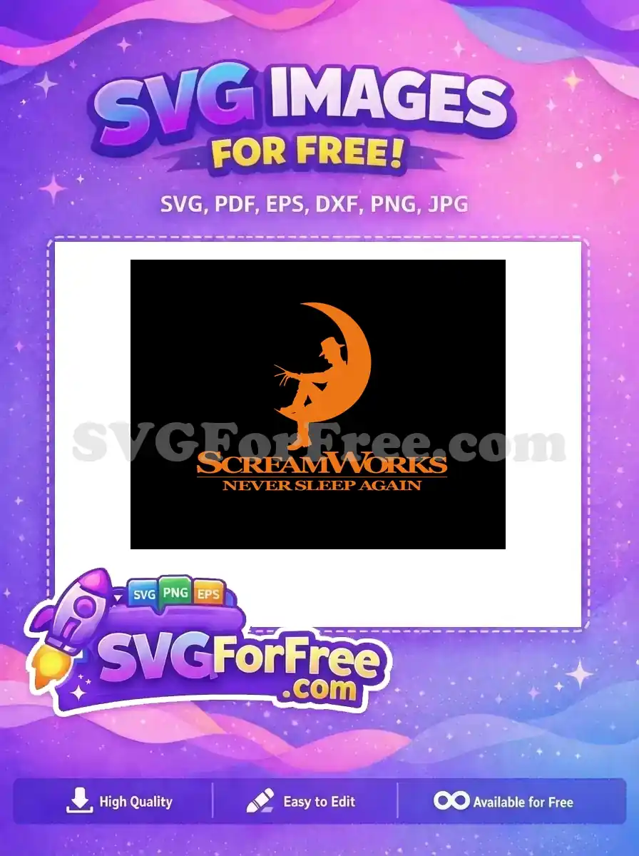 Discover this free horror-themed SVG design, showcasing a iconic character silhouette perched on a crescent moon. Perfect for fans!