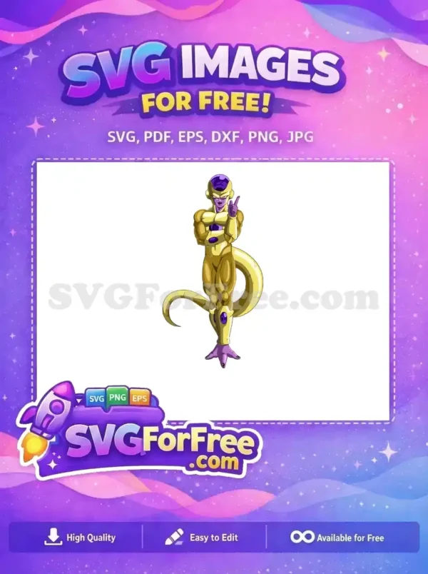 Free Golden Frieza vector art, showcasing the iconic villain in his powerful, radiant golden form. A must-have free design for fans!