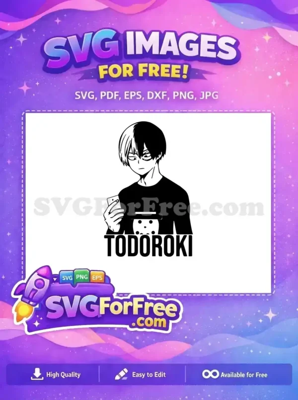 Free Shoto Todoroki SVG featuring the iconic anime character with split hair, holding a phone. A versatile free vector design for fans to use.