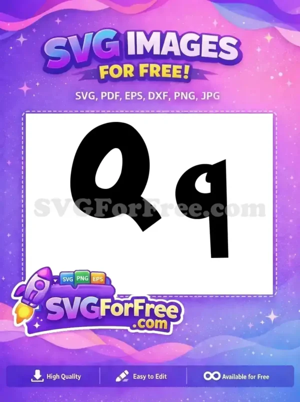 Free bold 'Q' and 'q' SVG letters, perfect for educational or creative projects, offering a fun alphabet element.