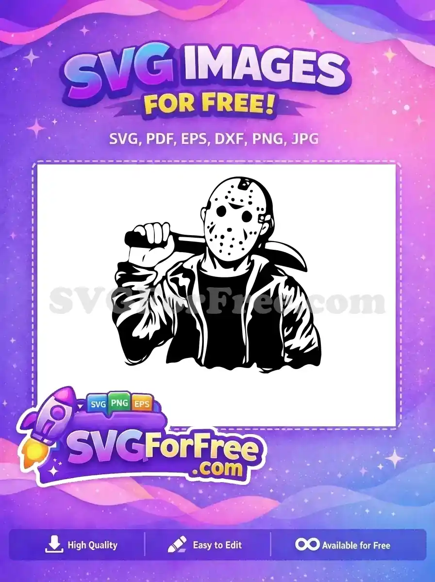 A free design of a masked horror figure, Jason Voorhees, holding a machete, ready for your creative projects. Download this free SVG now!