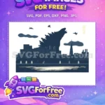 Free Roaring Godzilla Dark City Free Fighter Jets ANIME Free SVG - Instant Download