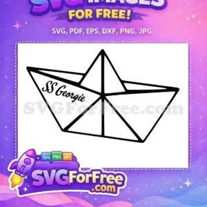 A free SVG outline of a classic paper boat labeled 'SS Georgie', ideal for various personal and commercial free creative projects.
