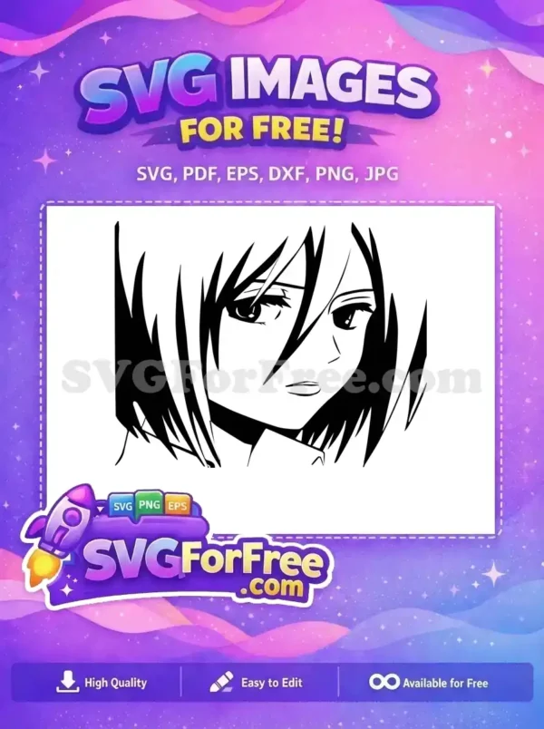 Discover this stunning free anime character design, a bold black and white SVG perfect for your next creative project.