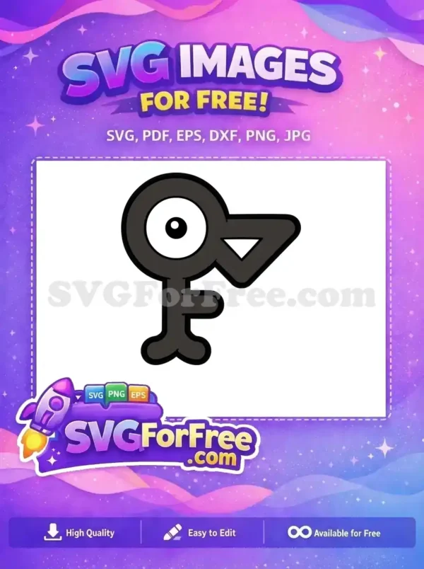 A free Unown F vector, dark gray with a white eye. This unique, free design is perfect for fans and crafts.
