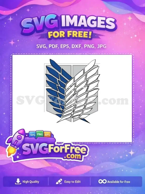 Iconic free design: the Attack on Titan Survey Corps 'Wings of Freedom' emblem, featuring blue and white feathered wings on a shield.