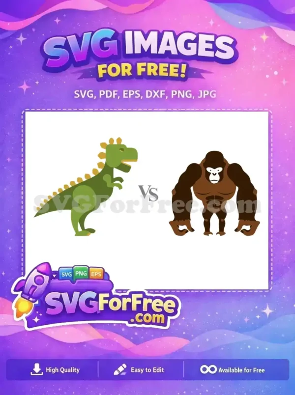 A vibrant free design showcasing a fierce green dinosaur battling a powerful brown gorilla, perfect for any free project.