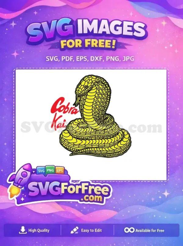 Free Cobra Kai Logo Design – Unleash Your Inner Free Warrior A striking free Cobra Kai logo featuring a coiled yellow cobra with black outlines, ready for action designs.