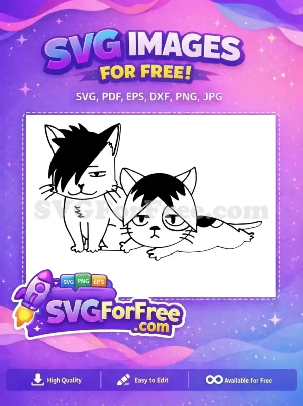 A free design showing two unique, stylized cats in black and white, one cool and one grumpy, perfect for crafts and digital art projects.