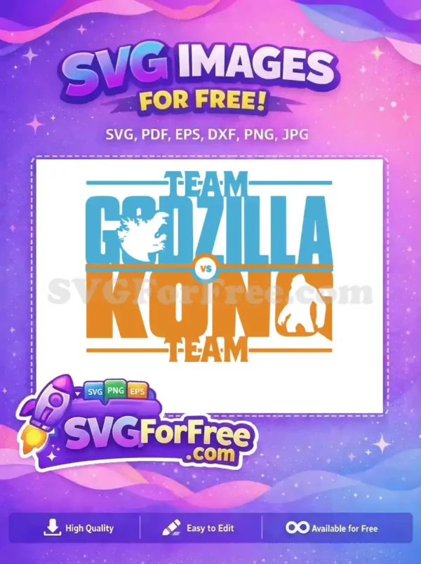 Dynamic free design featuring Team Godzilla (blue) and Team Kong (orange) facing off, a must-have free SVG for fans.