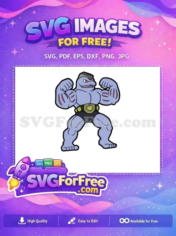 A free SVG of Machamp, the strong fighting-type Pokémon, flexing its muscles and wearing a championship belt.