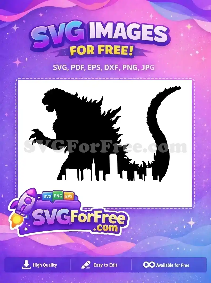 Get this free Godzilla city rampage silhouette design, ideal for crafting and custom projects. A powerful, free monster SVG.