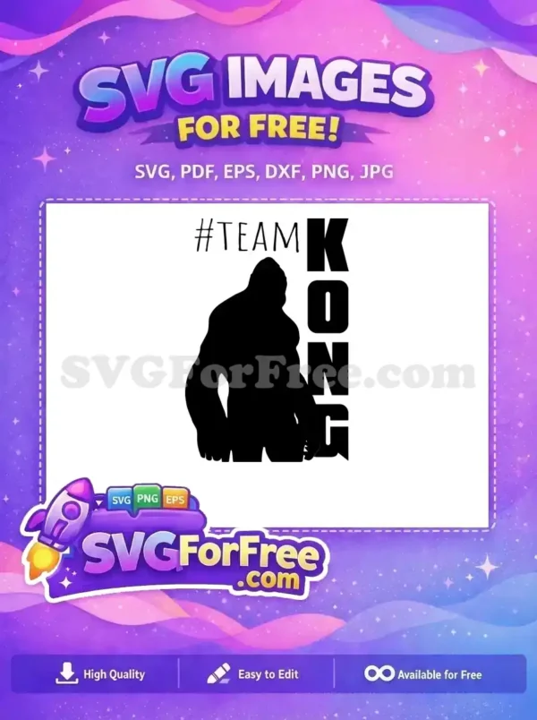 Impressive free Team Kong SVG design featuring a mighty gorilla silhouette and bold text, ideal for fan projects.