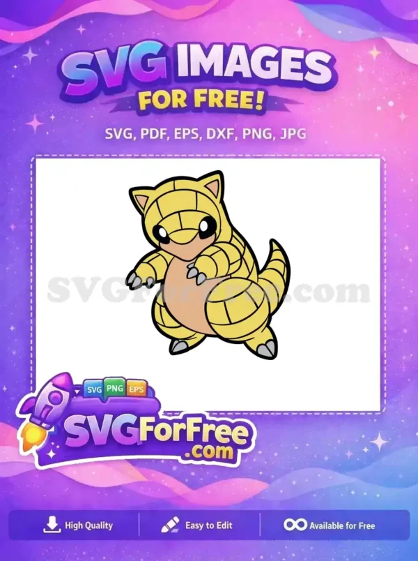 A free vector of the beloved Pokémon Sandshrew, yellow with segmented armor, ready for your creative crafting projects.