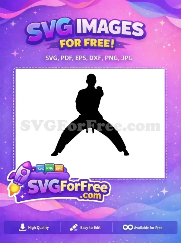 Dynamic free martial arts silhouette in a powerful punching stance, ideal for sports or fitness designs. Download this free vector now!