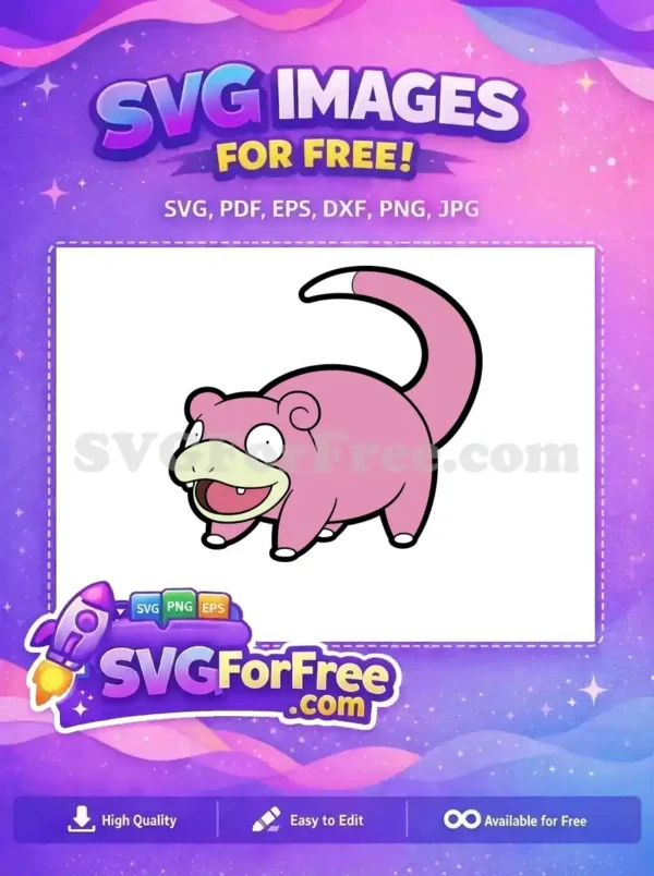 Free Slowpoke SVG Design: Your Next Fun Project Awaits! Free Slowpoke vector art, a charming pink Pokémon with wide eyes and an open mouth, ideal for free crafting.