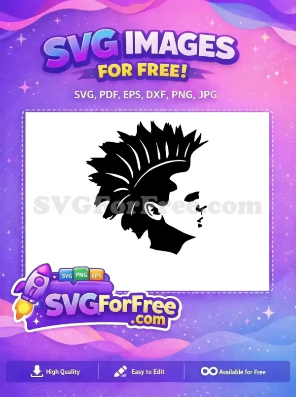 Striking black and white free silhouette of a person with a distinctive spiky hairstyle, offering a bold, free design.